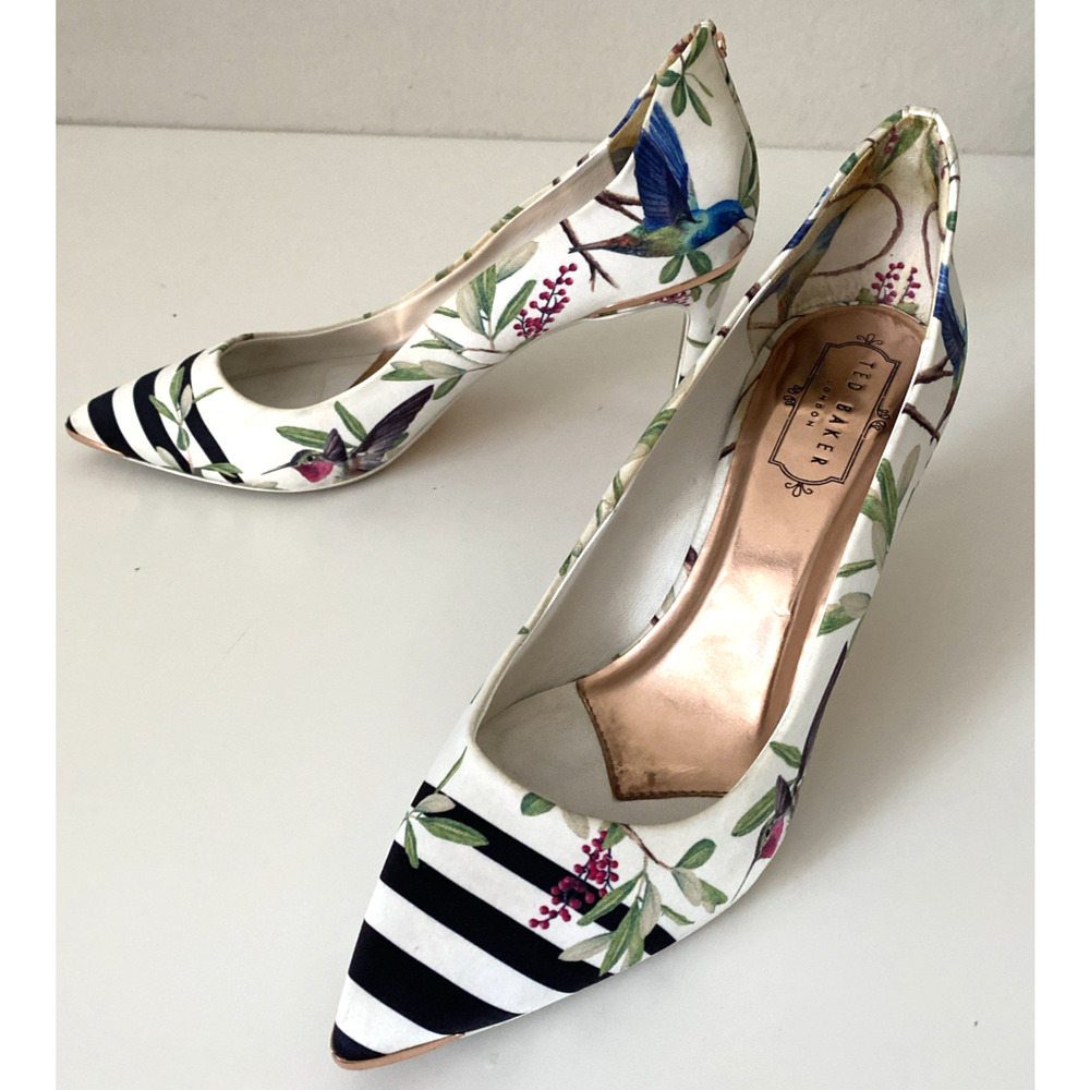Ted Baker White Floral Hummingbird Pointed-Toe Heels - Picture 7 of 10